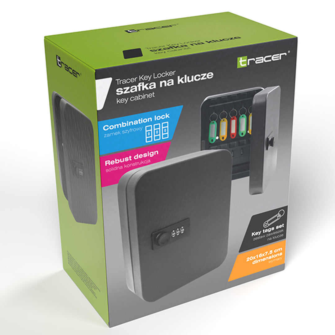 Armoire à clés Tracer, serrure à combinaison, 20 crochets, acier, Armoire à clés