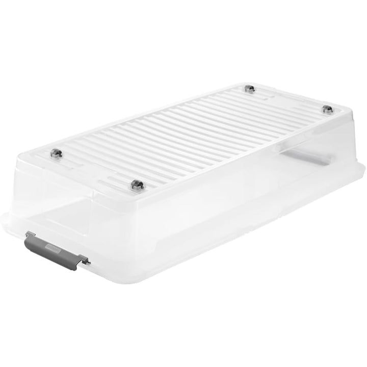 Conteneur Leo Keeeper avec couvercle, capacité 33L, transparent, avec roulettes, couvercle avec clips