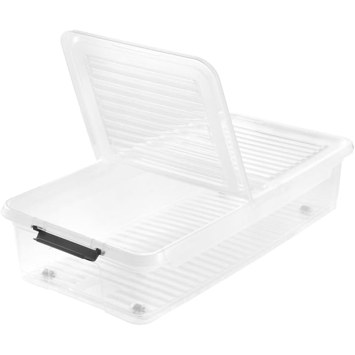 Conteneur Leo Keeeper avec couvercle, capacité 33L, transparent, avec roulettes, couvercle avec clips