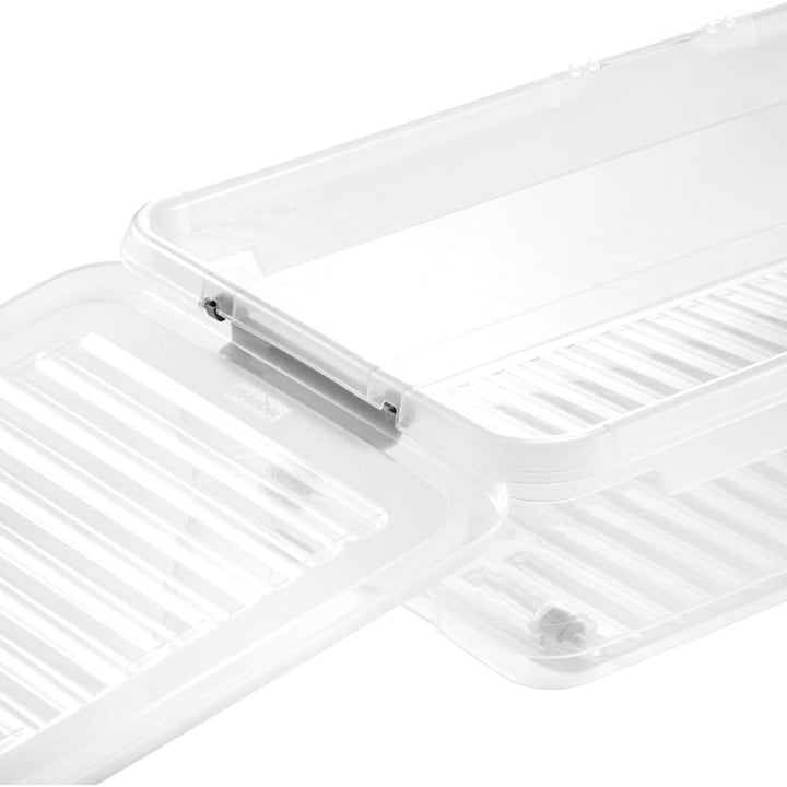 Conteneur Leo Keeeper avec couvercle, capacité 33L, transparent, avec roulettes, couvercle avec clips