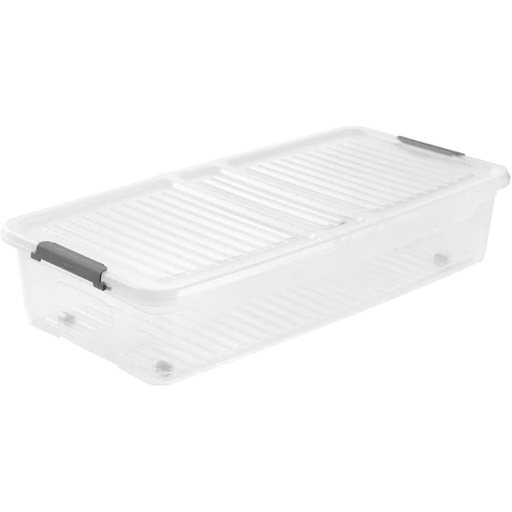 Conteneur Leo Keeeper avec couvercle, capacité 33L, transparent, avec roulettes, couvercle avec clips