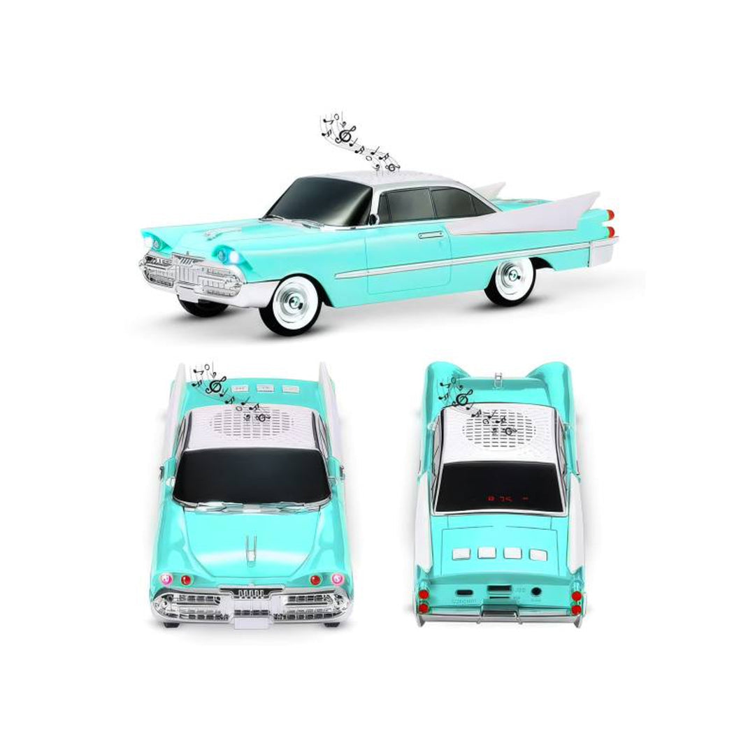 Enceinte rétro Lamex, Bluetooth, radio FM, batterie rechargeable 1500 mAh, couleur bleue, ports USB AUX MICRO SD, écran LCD, LXWS1965E