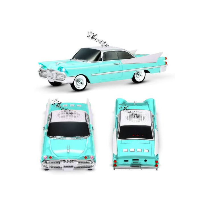 Enceinte rétro Lamex, Bluetooth, radio FM, batterie rechargeable 1500 mAh, couleur bleue, ports USB AUX MICRO SD, écran LCD, LXWS1965E