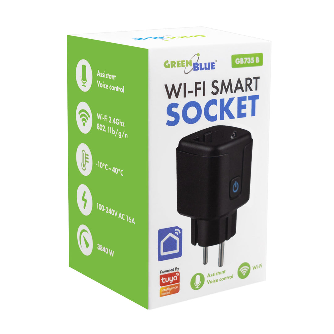 Prise WiFi GreenBlue à commande à distance, compatible Android/iOS/Alexa/Google Home, minuterie, compteur de consommation, max. 16 A/3 840 W, GB735 B