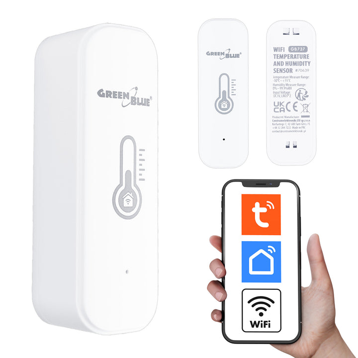 Capteur de température et d'humidité WiFi GreenBlue, compatible Android/iOS/Alexa/Google Home, 3,0 V CC, LR03 x 2, GB737