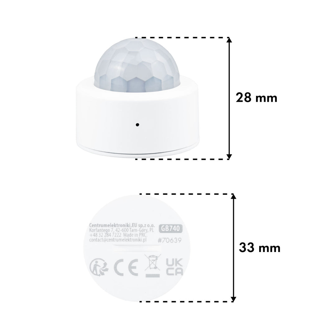 Capteur de mouvement sans fil Zigbee Tuya GreenBlue, Android/iOS, CR2450 DC 3,0 V, angle de détection de 120° / jusqu'à 8 m, GB740