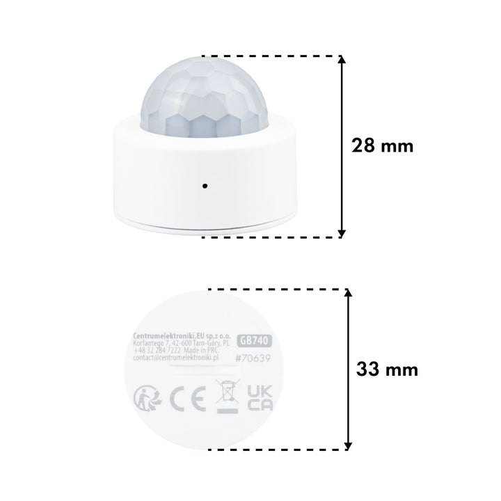 Capteur de mouvement sans fil Zigbee Tuya GreenBlue, Android/iOS, CR2450 DC 3,0 V, angle de détection de 120° / jusqu'à 8 m, GB740