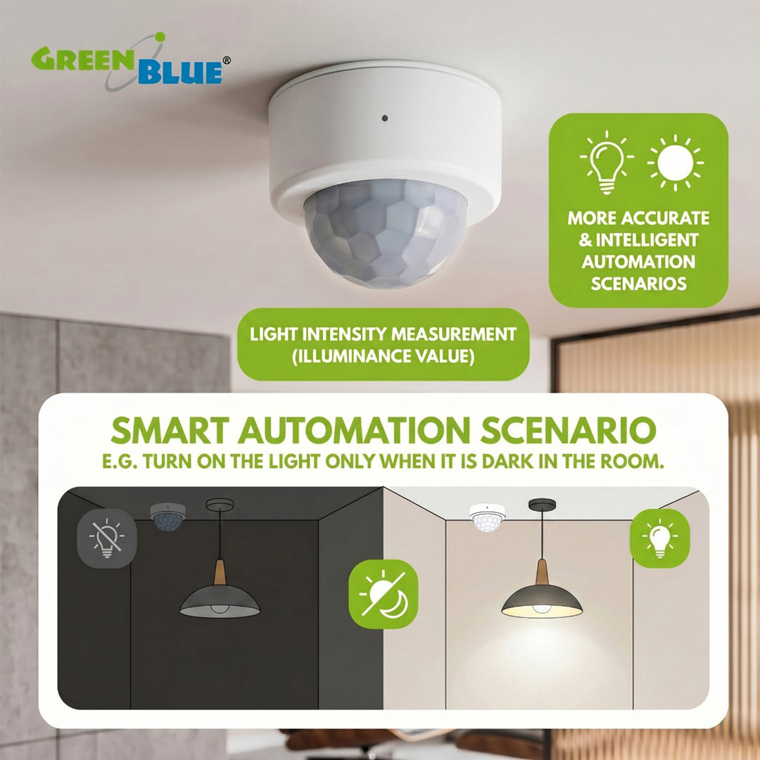 Capteur de mouvement sans fil Zigbee Tuya GreenBlue, Android/iOS, CR2450 DC 3,0 V, angle de détection de 120° / jusqu'à 8 m, GB740