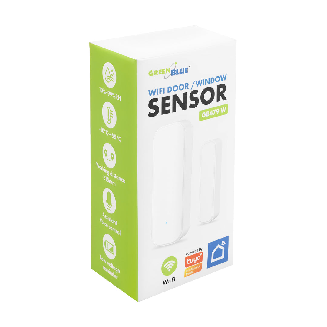 Contacteur sans fil / capteur d'ouverture WiFi GreenBlue, Android/iOS, pour portes / fenêtres, 3,0 V CC, LR03x2, GB479 W