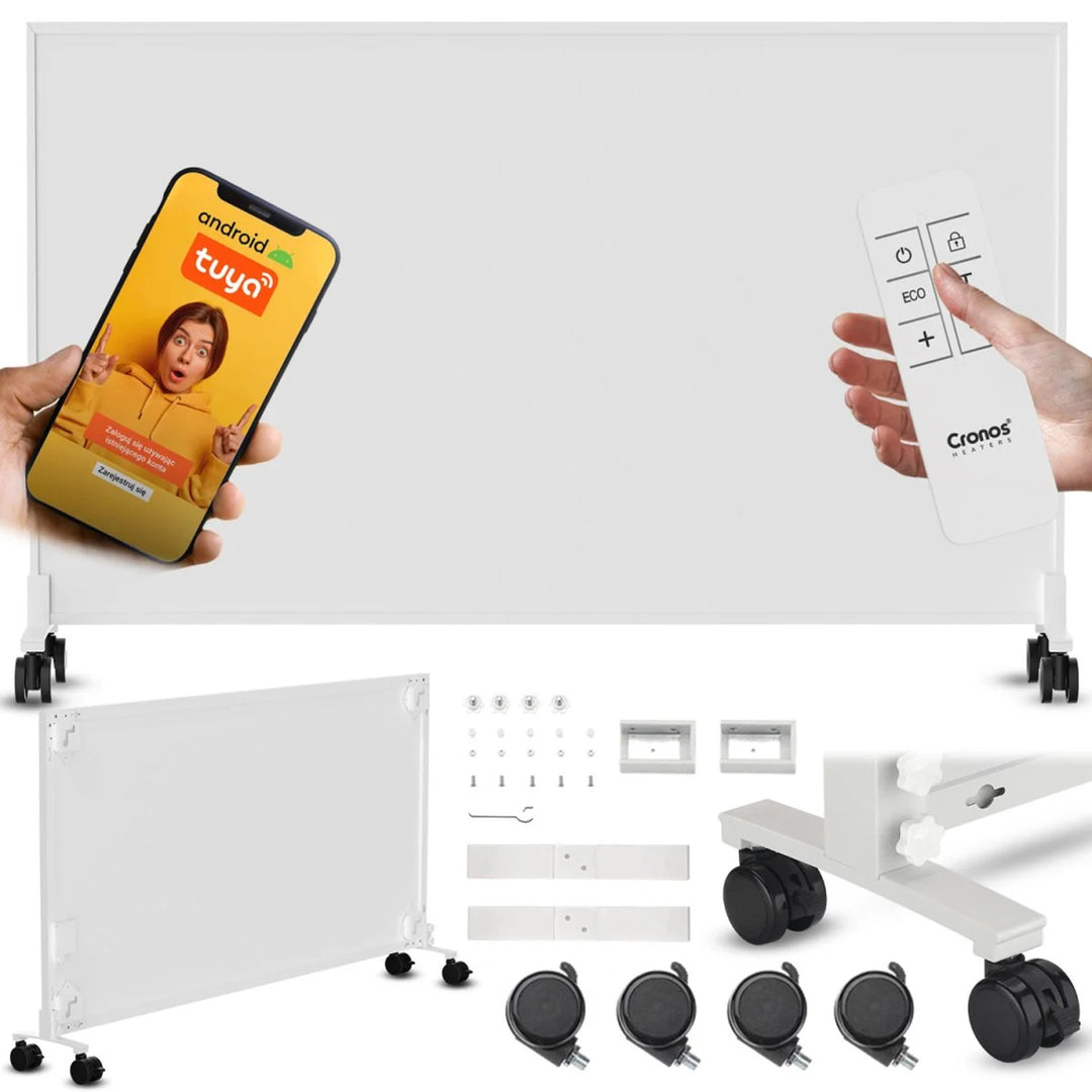 Radiateur infrarouge Cronos, 800 W, idéal pour les personnes allergiques, surface mate, ultrafin, thermostat intégré et commande à distance par téléphone ou télécommande, Carbon P800 TWP