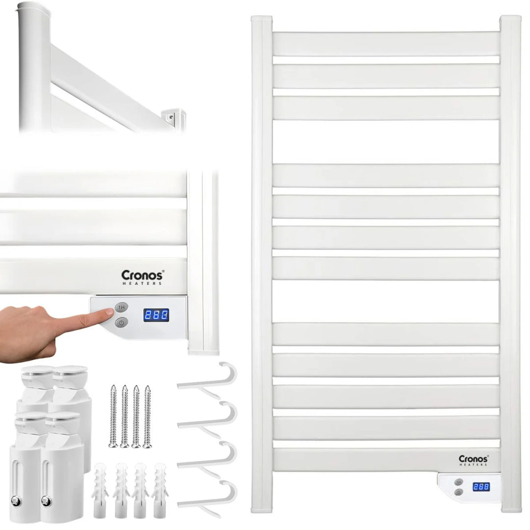 Radiateur électrique de salle de bain Cronos, puissance 500 W, chauffe une pièce jusqu'à 6 m², écran LCD, fonctions AUTO, TIMER et détection de fenêtre ouverte, TW-500