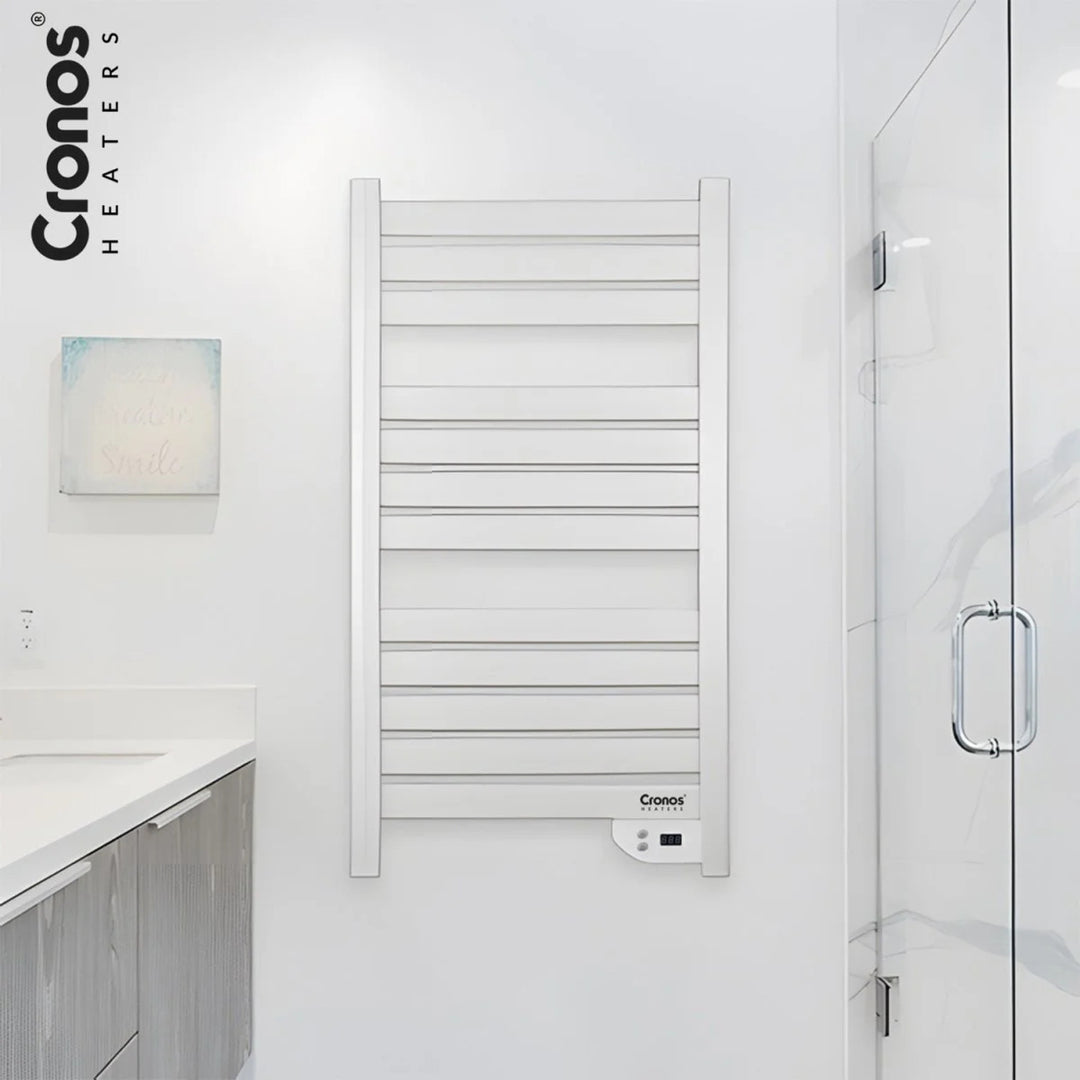 Radiateur électrique de salle de bain Cronos, puissance 500 W, chauffe une pièce jusqu'à 6 m², écran LCD, fonctions AUTO, TIMER et détection de fenêtre ouverte, TW-500