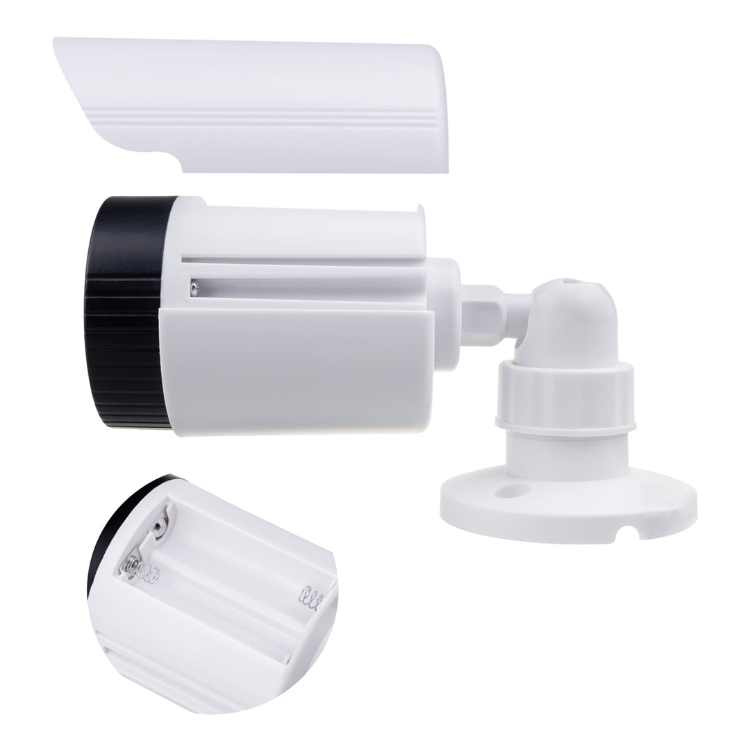 Fausse caméra tubulaire, diodes IR LED, blanche, alimentation 2xAA (fournie), ABS, IR1800 W