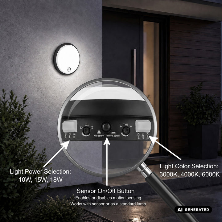 Lampe LED avec détecteur de mouvement Maclean, capteur PIR, noire, 10 W/15 W/18 W, IP65, couleur réglable 3 000/4 000/6 000 K, MCE535 B