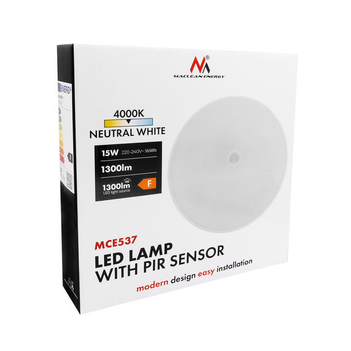 Lampe LED avec détecteur PIR Maclean, à fixer au plafond, 15 W, 1 300 lm, IP54, 220-240 V~ 50/60 Hz, MCE537