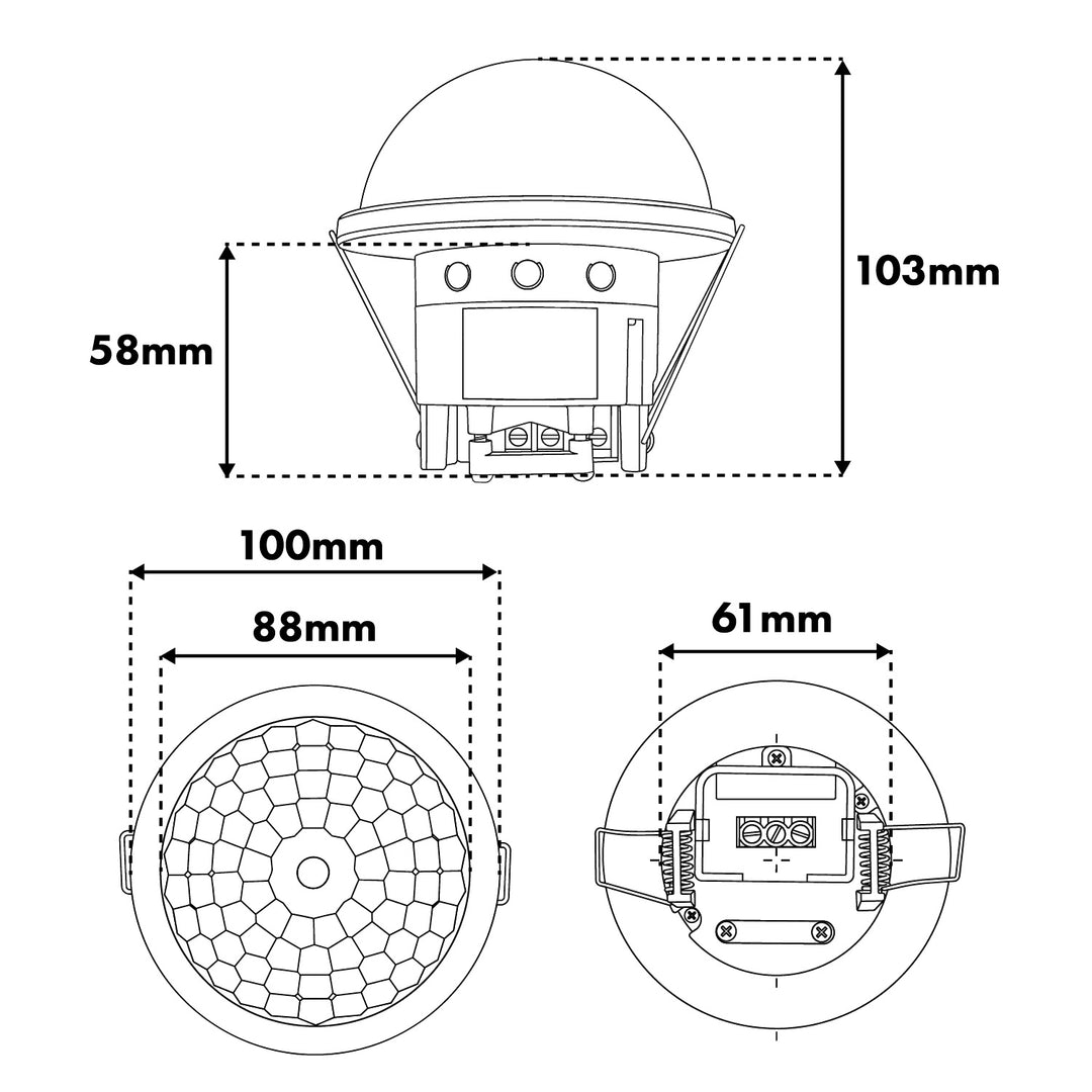 Détecteur de présence PIR Maclean, encastrable, portée 10 x 40 m, 1 000 W/2 000 W, 220-240 V CA, 50/60 Hz, IP54, MCE822