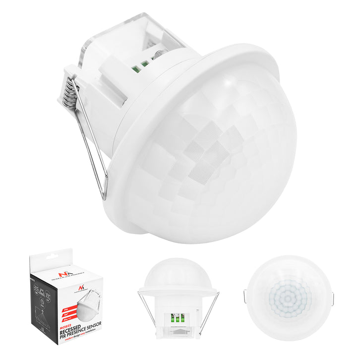 Détecteur de présence PIR Maclean, encastrable, portée 10 x 40 m, 1 000 W/2 000 W, 220-240 V CA, 50/60 Hz, IP54, MCE822