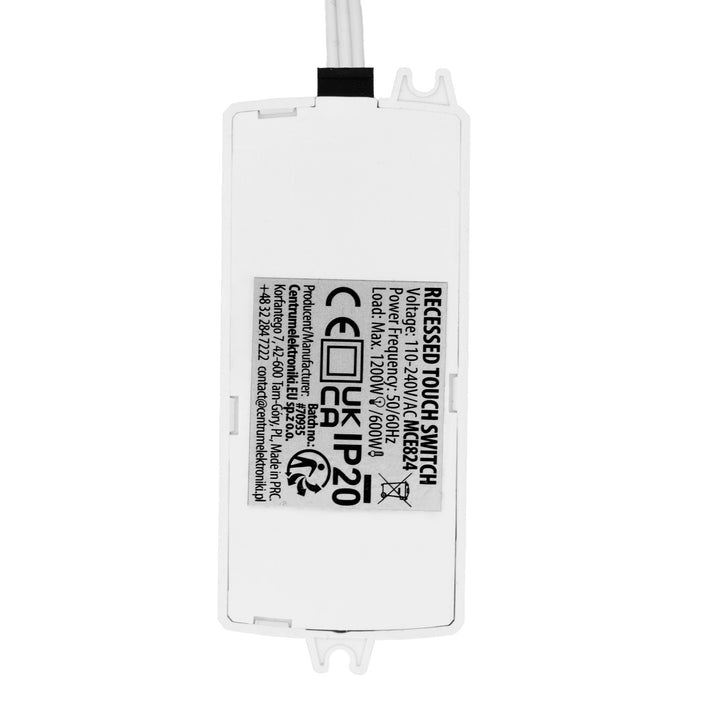 Interrupteur tactile encastrable Maclean, <40 mm, 110-240 V CA, charge max. 600 W pour LED, MCE824