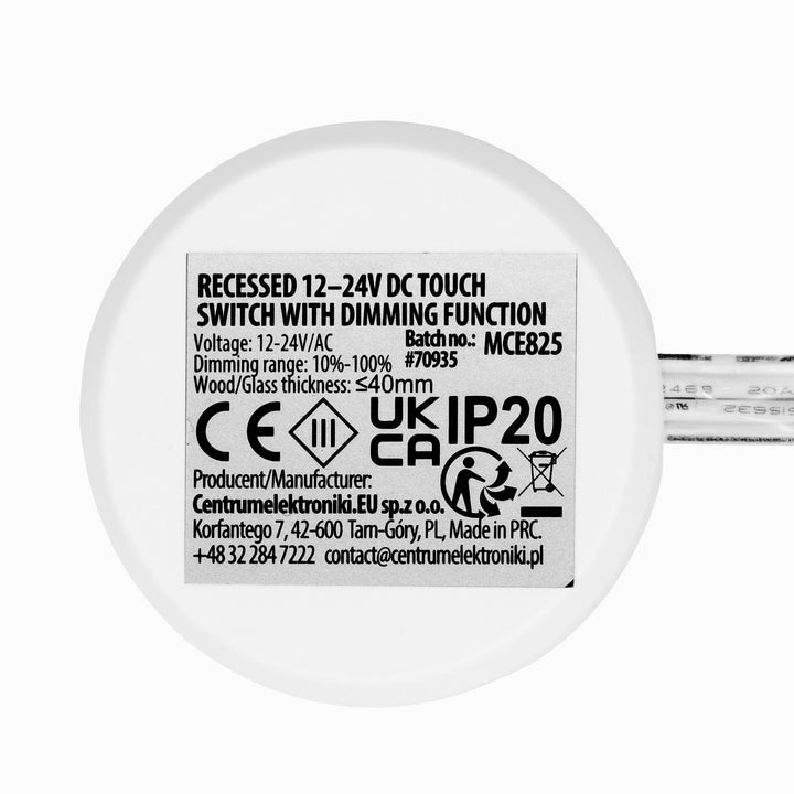 Interrupteur tactile encastrable Maclean, <40 mm, 12-24 V CC, charge max. 48/96 W, MCE825