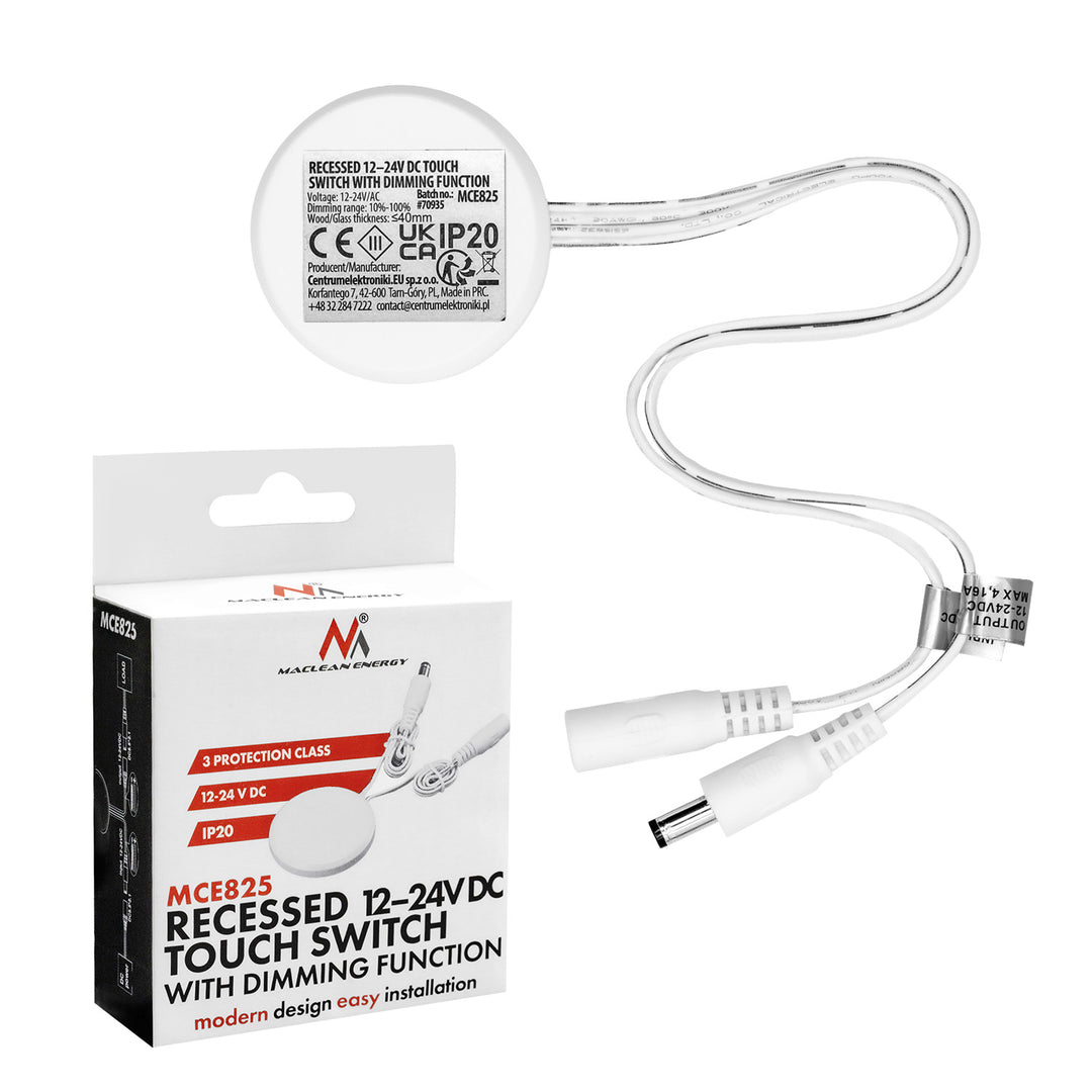 Interrupteur tactile encastrable Maclean, <40 mm, 12-24 V CC, charge max. 48/96 W, MCE825