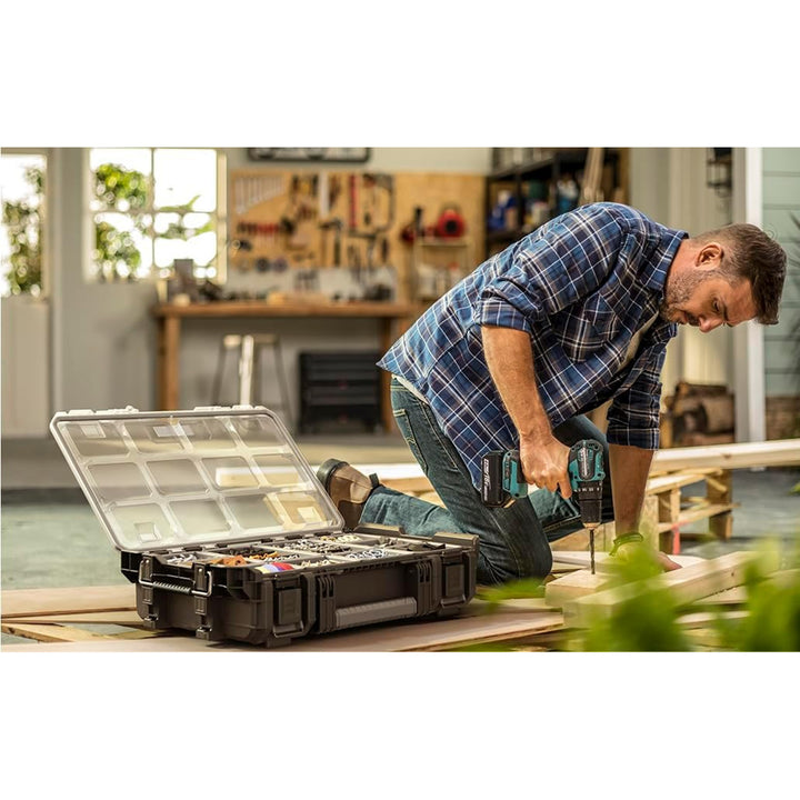 Rangement à outils Keter ROC Pro Gear 1.0, capacité de plus de 13 litres, couvercle transparent et résistant, joint d'étanchéité protégeant de la poussière et de l'eau, loquets métalliques, 257190