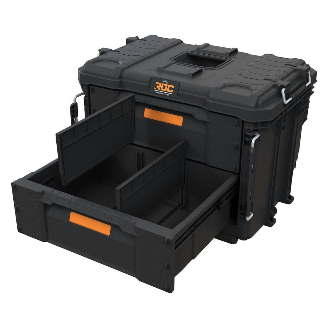 Boîte à outils XL Keter ROC Pro Gear 2.0, avec deux tiroirs, séparateurs inclus, emplacement pour cadenas, fermetures à l'avant, 259841