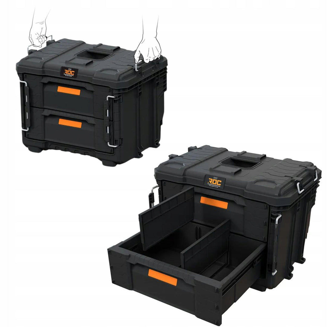 Boîte à outils XL Keter ROC Pro Gear 2.0, avec deux tiroirs, séparateurs inclus, emplacement pour cadenas, fermetures à l'avant, 259841
