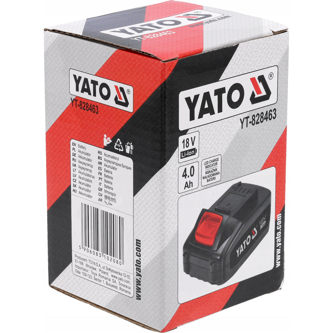 Batterie pour outils électriques Yato, pour la série 18 V, énergie 72 Wh, courant de sortie max. 60 A, Li-Ion 4 Ah, YT-828463