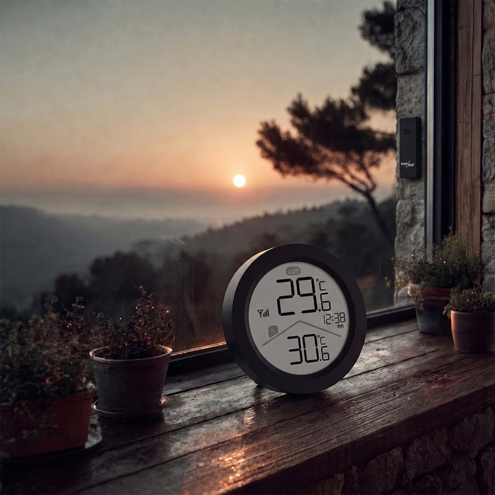 Station météo sans fil GreenBlue, température intérieure/extérieure, horloge, choix entre °C et °F, portée jusqu'à 60 m, noire, GB162 B