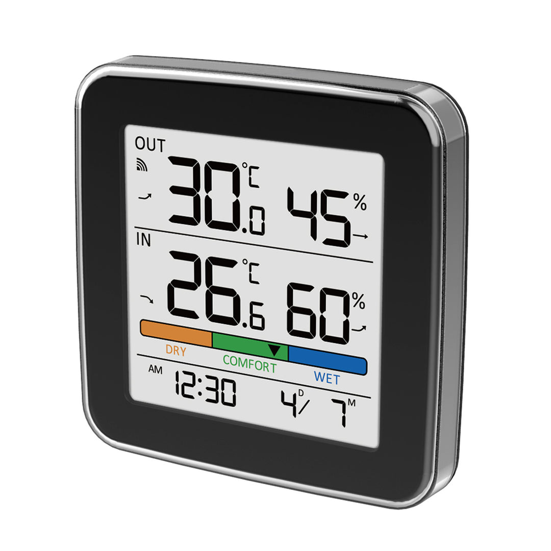 Station météo sans fil GreenBlue, température et humidité (intérieur/extérieur), horloge, alarme et date, °C / °F, portée jusqu'à 60 m, noire, GB169 B