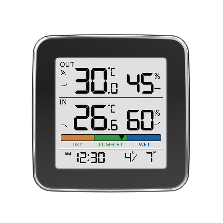 Station météo sans fil GreenBlue, température et humidité (intérieur/extérieur), horloge, alarme et date, °C / °F, portée jusqu'à 60 m, noire, GB169 B