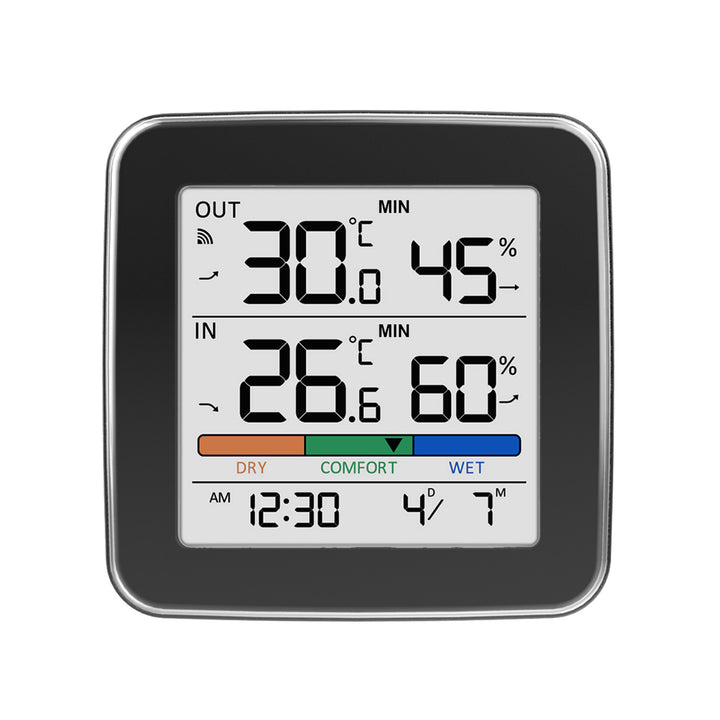 Station météo sans fil GreenBlue, température et humidité (intérieur/extérieur), horloge, alarme et date, °C / °F, portée jusqu'à 60 m, noire, GB169 B