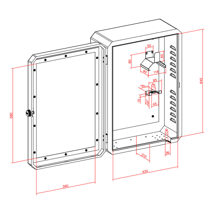 Armoire pour chargeur de véhicule électrique Maclean, étanche IP65, acier + verre trempé, dimensions 70 x 50 x 25 cm, MC-900