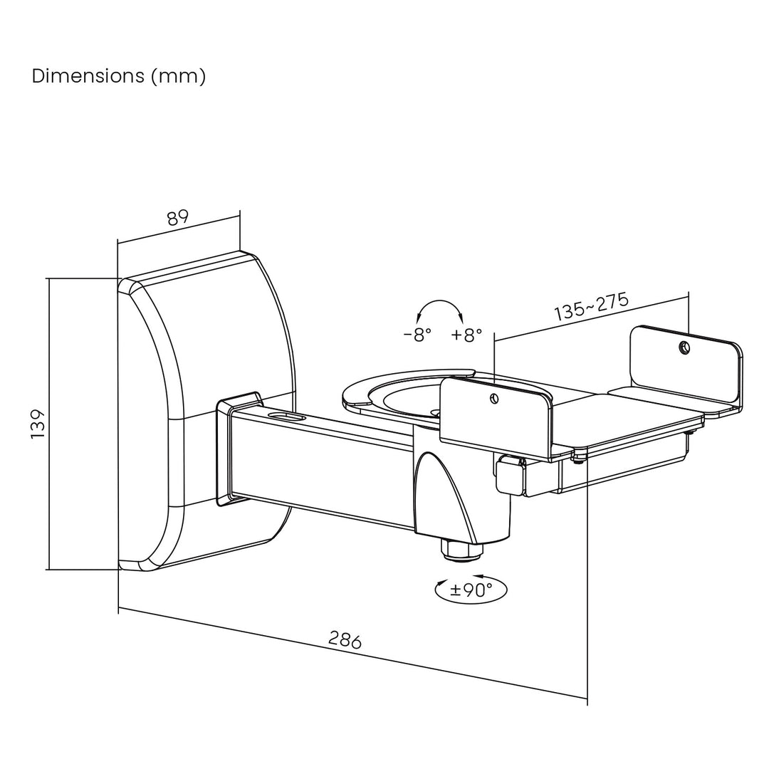 Jeu de supports / crochets pour enceintes Maclean, universel, réglable verticalement de +8° à -8° et horizontalement de +90° à -90°, max. 15 kg, MC-917