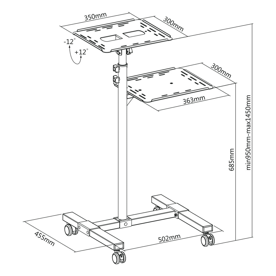 Tablette mobile réglable Maclean pour projecteur/ordinateur portable, en acier, charge max. 10 kg, MC-207