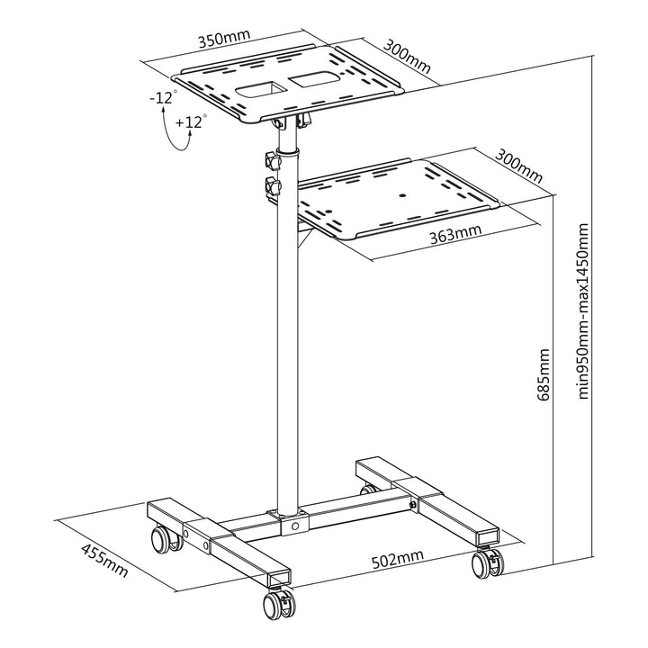 Tablette mobile réglable Maclean pour projecteur/ordinateur portable, en acier, charge max. 10 kg, MC-207