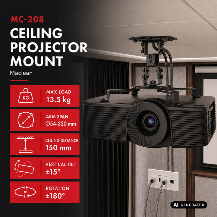 Support / suspension au plafond pour projecteur Maclean, en acier, 180~310 mm, jusqu’à 15 kg, MC-208 B