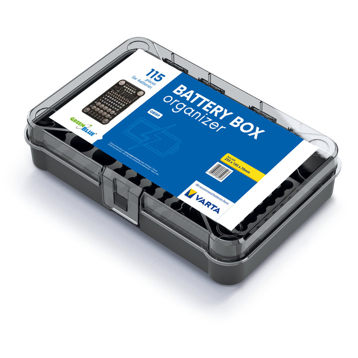 Organiseur à piles GreenBlue Varta Box GB189 + 22 piles AA Varta Industrial + 25 piles AAA Varta Industrial + 4 piles CR2032 lithium Varta