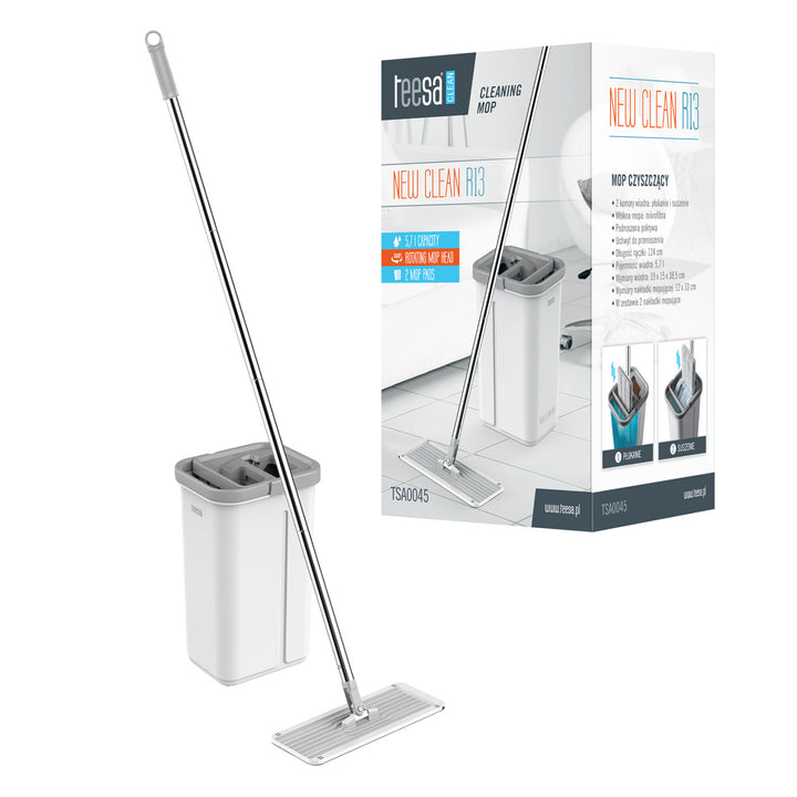 Balai à franges plat Teesa, seau à deux compartiments, capacité 5,7 l, New Clean R13, Teesa