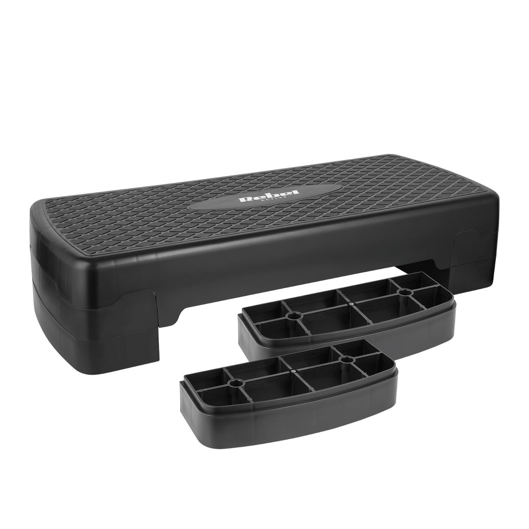 Step pour aérobic et fitness Rebel Active, 3 niveaux, 68 cm, noir, RBA-3227-BK