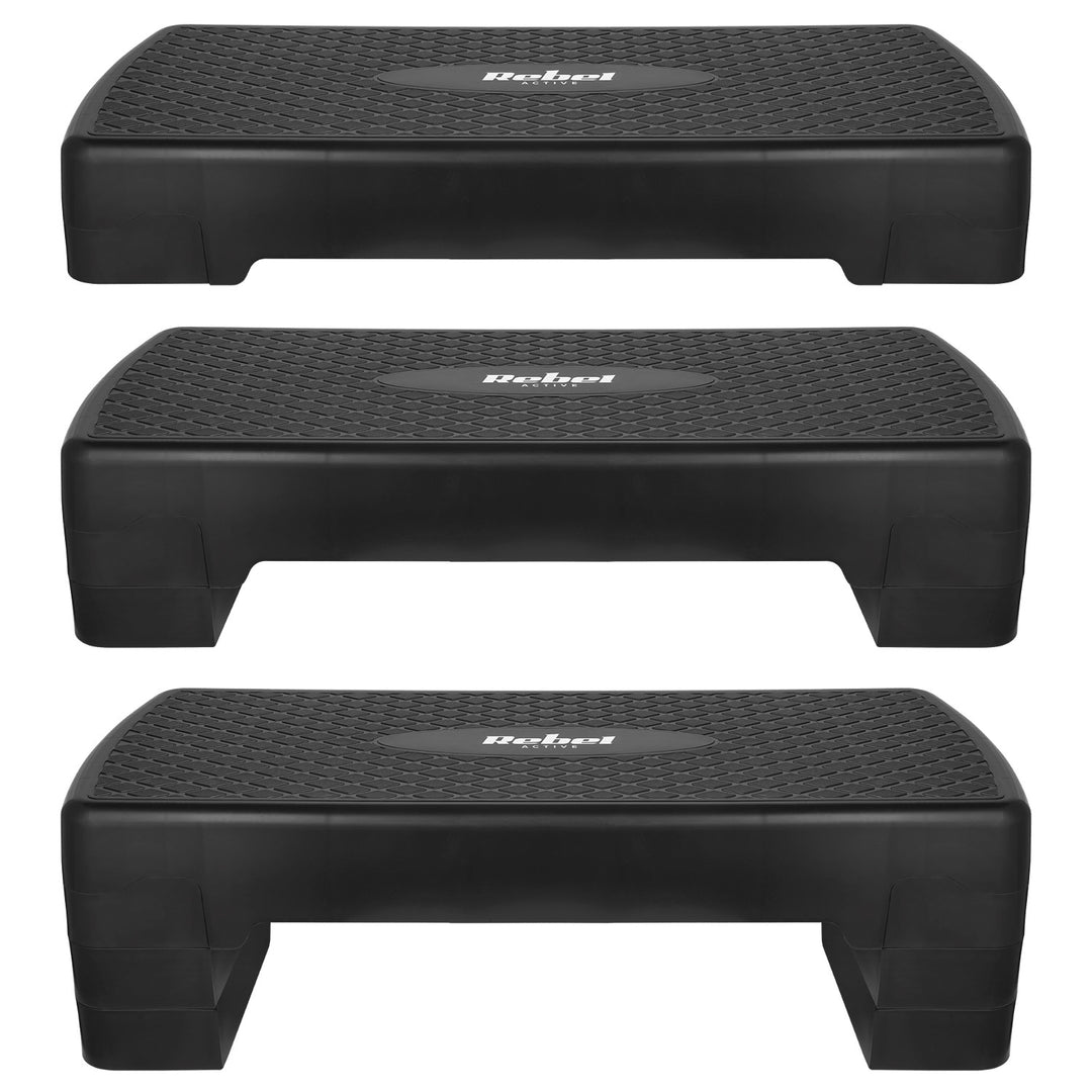 Step pour aérobic et fitness Rebel Active, 3 niveaux, 68 cm, noir, RBA-3227-BK