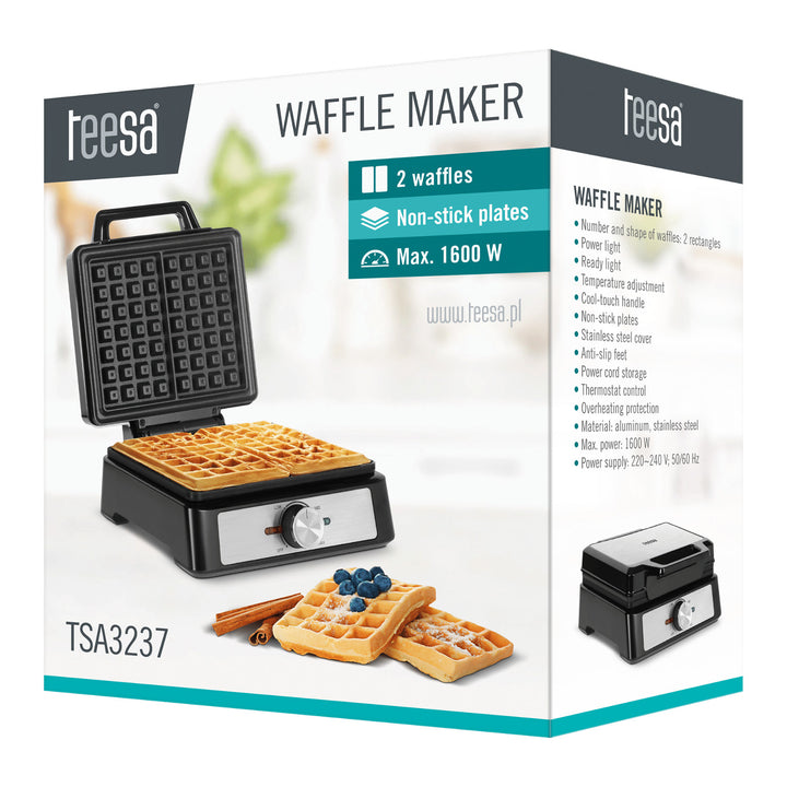 Gaufrier Teesa, pour 2 gaufres, puissance 1600 W, réglage de la puissance, TSA3237