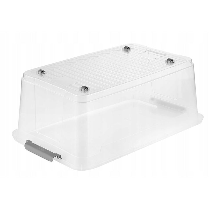 Conteneur avec couvercle Leo Keeeper, capacité 37 L, transparent, équipé de roulettes, couvercle à fermeture par clips