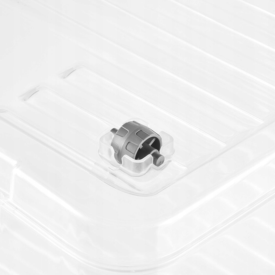 Conteneur avec couvercle Leo Keeeper, capacité 37 L, transparent, équipé de roulettes, couvercle à fermeture par clips