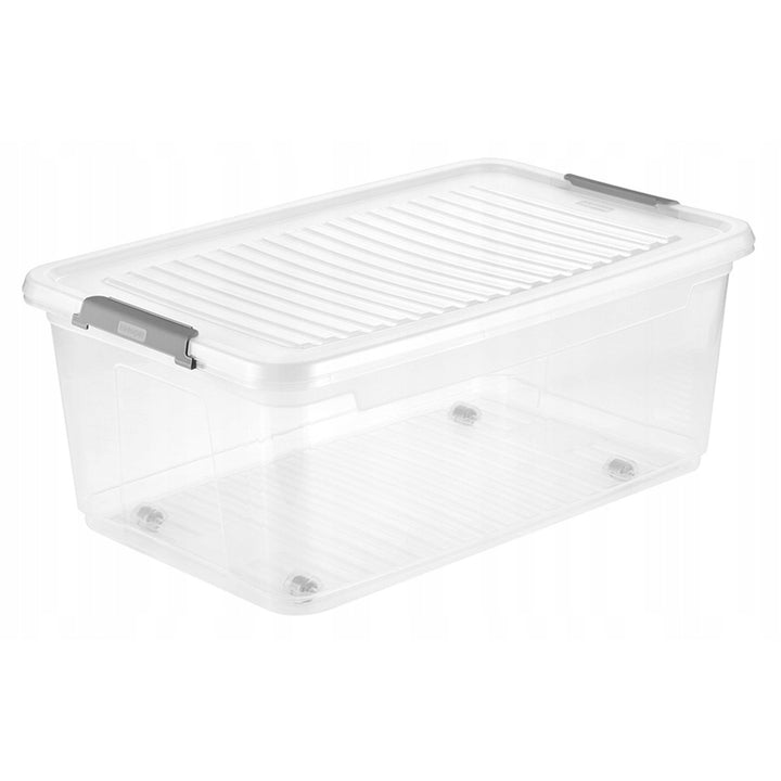 Conteneur avec couvercle Leo Keeeper, capacité 37 L, transparent, équipé de roulettes, couvercle à fermeture par clips