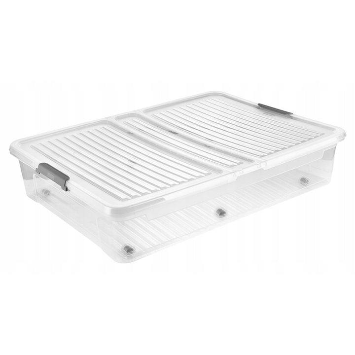 Conteneur avec couvercle Leo Keeeper, capacité 53 L, transparent, équipé de roulettes, couvercle à fermeture par clips