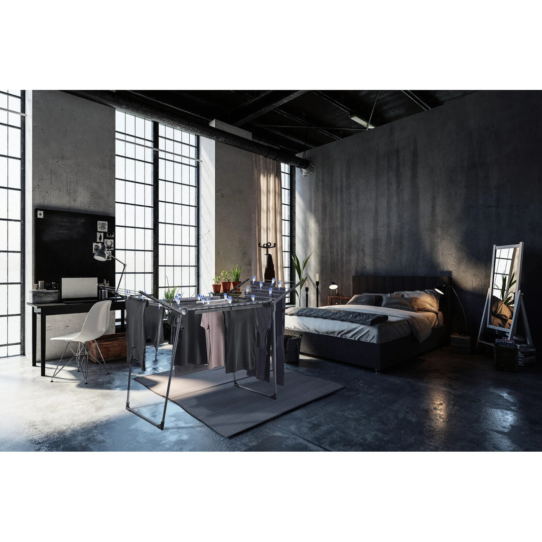 Séchoir Pegasus 180 Solid Black Leifheit, longueur des cordes 18 m, pieds parallèles stables, résistant aux intempéries, 2 crochets à linge, 81589