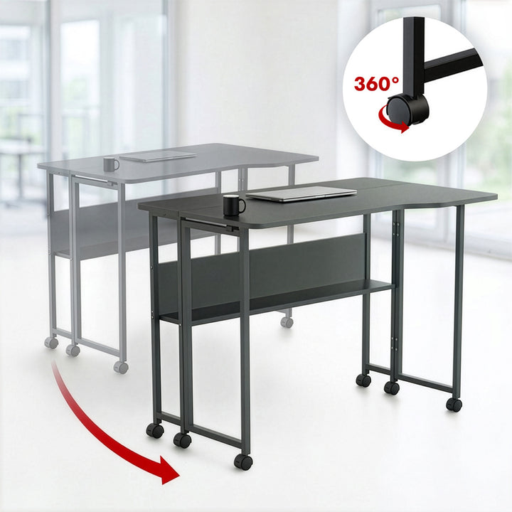 Bureau pliant / table Maclean, noir, mobile, 100 x 73 cm, 50 kg max., en angle, forme en L, MC-126 L/B