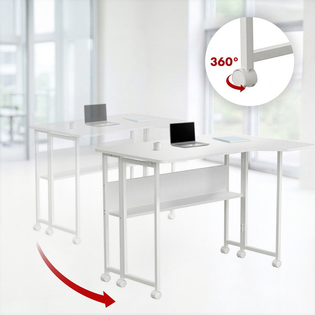Bureau pliant / table Maclean, blanc, mobile, 100 x 73 cm, charge max. 50 kg, en angle, forme en L, MC-126 L/W
