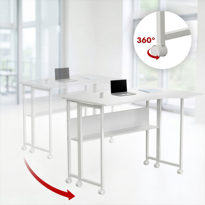 Bureau pliant / table Maclean, blanc, mobile, 100 x 73 cm, charge max. 50 kg, en angle, forme en L, MC-126 L/W